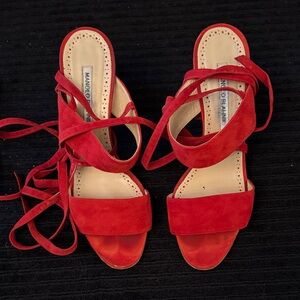 Manolo Blahnik Strappy Red Heels